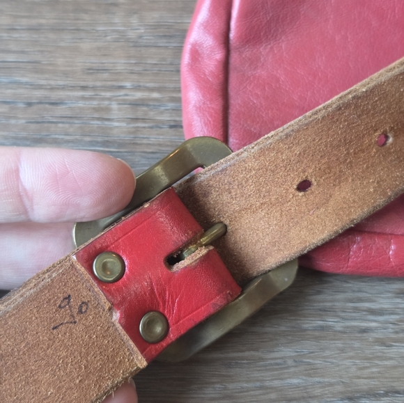 Vintage Swiss Appenzeller Red Leather Belt with Fanny Pack Pouch Brass Cows